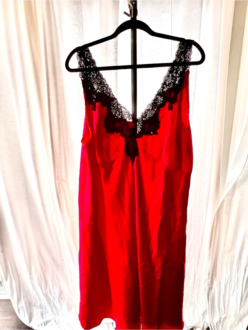 Classic Lace-Trim Slip Dress - Red/ Black trim Cacique
